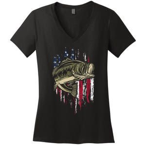 Fishing Pole American Flag gift for Patriotic Fisherman Women's V-Neck T-Shirt