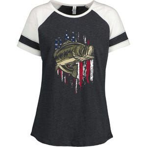 Fishing Pole American Flag gift for Patriotic Fisherman Enza Ladies Jersey Colorblock Tee