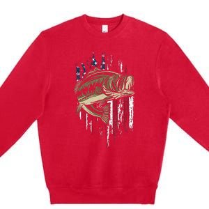 Fishing Pole American Flag gift for Patriotic Fisherman Premium Crewneck Sweatshirt