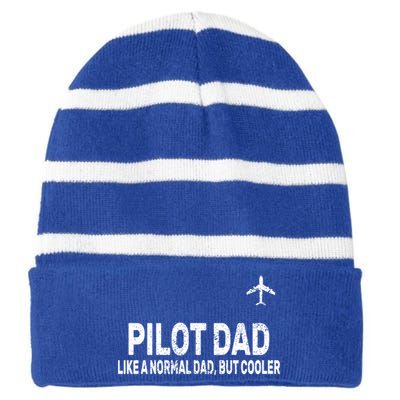 Funny Pilot Art For Dad Cute Aviation Airplane Humor Pilot Gift Striped Beanie with Solid Band