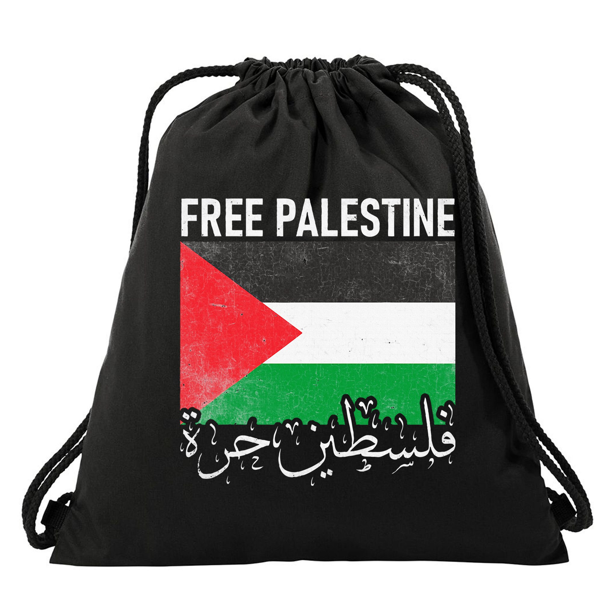 Free Palestine Arabic Palestine Gaza Jerusalem Support Drawstring Bag