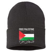 Free Palestine Arabic Palestine Gaza Jerusalem Support Sustainable Knit Beanie