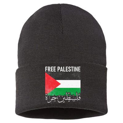 Free Palestine Arabic Palestine Gaza Jerusalem Support Sustainable Knit Beanie