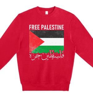 Free Palestine Arabic Palestine Gaza Jerusalem Support Premium Crewneck Sweatshirt