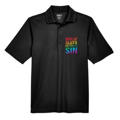 Funny PRIDE Adult Wake Up Sluts Its Time To Sin LGBTQ Men's Origin Performance Pique Polo