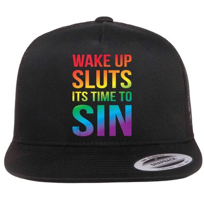 Funny PRIDE Adult Wake Up Sluts Its Time To Sin LGBTQ Flatbill Hat