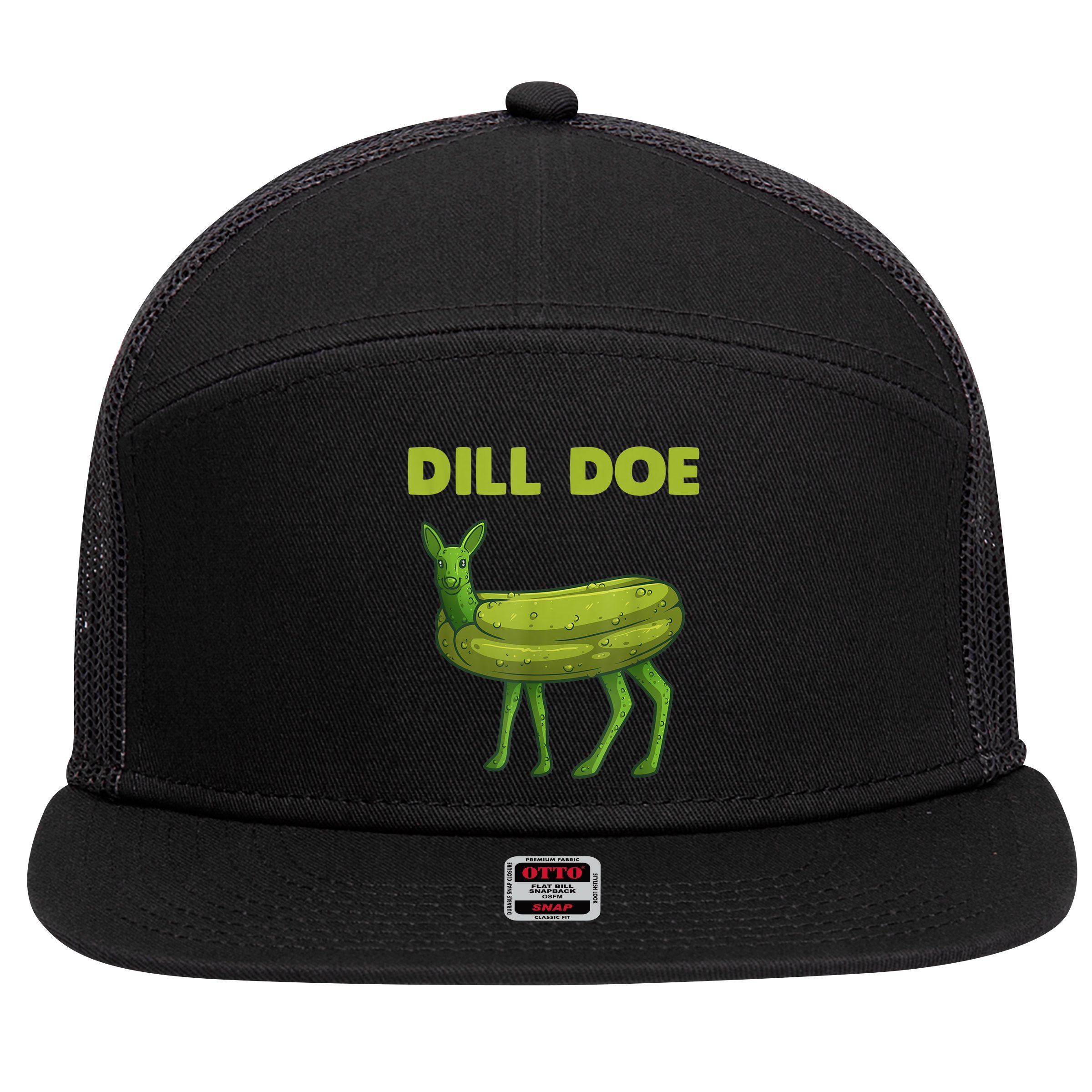 Funny Pickle Art Gift Dill Doe Deer Green Dill 7 Panel Mesh Trucker Snapback Hat
