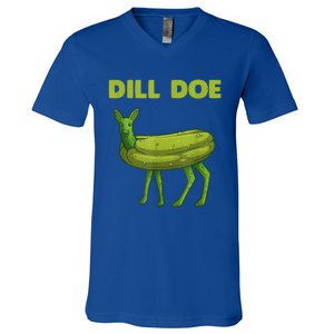 Funny Pickle Art Gift Dill Doe Deer Green Dill V-Neck T-Shirt