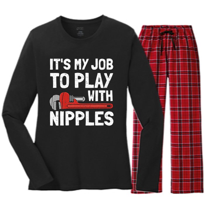 Funny Plumber Art For Steamfitter Plumbing Tools Women's Long Sleeve Flannel Pajama Set 