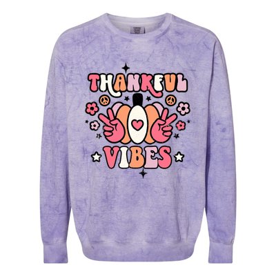 Fall Pumpkin Autumn Season Thankful Vibes Thanksgiving Day Cute Gift Colorblast Crewneck Sweatshirt