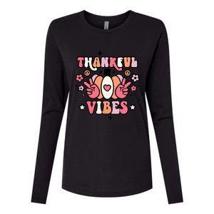 Fall Pumpkin Autumn Season Thankful Vibes Thanksgiving Day Cute Gift Womens Cotton Relaxed Long Sleeve T-Shirt