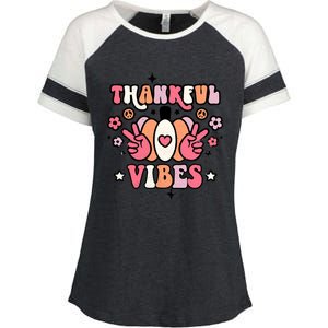 Fall Pumpkin Autumn Season Thankful Vibes Thanksgiving Day Cute Gift Enza Ladies Jersey Colorblock Tee