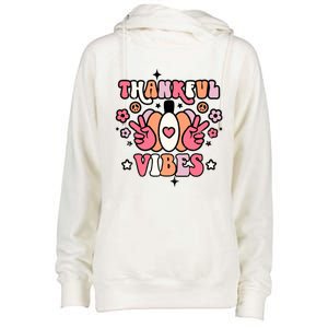 Fall Pumpkin Autumn Season Thankful Vibes Thanksgiving Day Cute Gift Womens Funnel Neck Pullover Hood