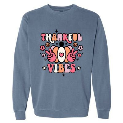 Fall Pumpkin Autumn Season Thankful Vibes Thanksgiving Day Cute Gift Garment-Dyed Sweatshirt