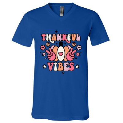 Fall Pumpkin Autumn Season Thankful Vibes Thanksgiving Day Cute Gift V-Neck T-Shirt