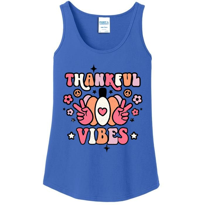 Fall Pumpkin Autumn Season Thankful Vibes Thanksgiving Day Cute Gift Ladies Essential Tank