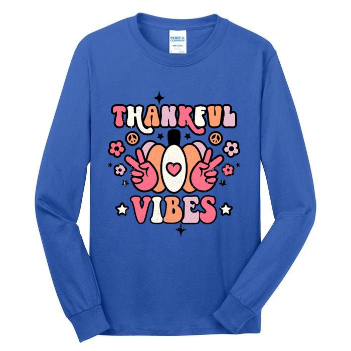 Fall Pumpkin Autumn Season Thankful Vibes Thanksgiving Day Cute Gift Tall Long Sleeve T-Shirt