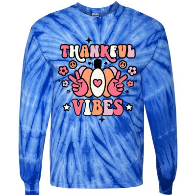 Fall Pumpkin Autumn Season Thankful Vibes Thanksgiving Day Cute Gift Tie-Dye Long Sleeve Shirt