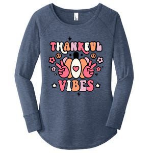 Fall Pumpkin Autumn Season Thankful Vibes Thanksgiving Day Cute Gift Women's Perfect Tri Tunic Long Sleeve Shirt