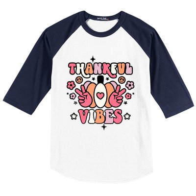 Fall Pumpkin Autumn Season Thankful Vibes Thanksgiving Day Cute Gift Baseball Sleeve Shirt