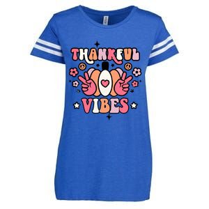 Fall Pumpkin Autumn Season Thankful Vibes Thanksgiving Day Cute Gift Enza Ladies Jersey Football T-Shirt