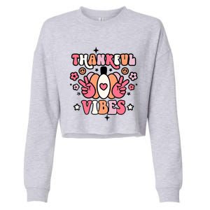 Fall Pumpkin Autumn Season Thankful Vibes Thanksgiving Day Cute Gift Cropped Pullover Crew