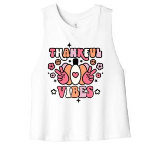 Fall Pumpkin Autumn Season Thankful Vibes Thanksgiving Day Cute Gift Women's Racerback Cropped Tank