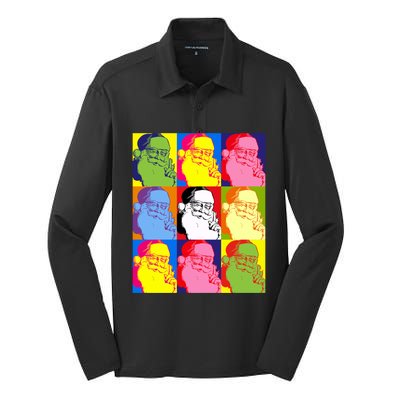 Funny Pop Art Poster Style Santa Christmas Gift Silk Touch Performance Long Sleeve Polo