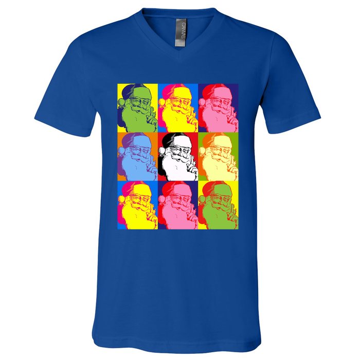 Funny Pop Art Poster Style Santa Christmas Gift V-Neck T-Shirt