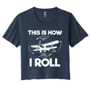 Funny Pilot Airplane Lover Aviation Pilot How I Roll Women's Crop Top Tee