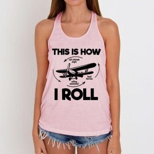 Funny Pilot Airplane Lover Aviation Pilot How I Roll Women's Knotted Racerback Tank