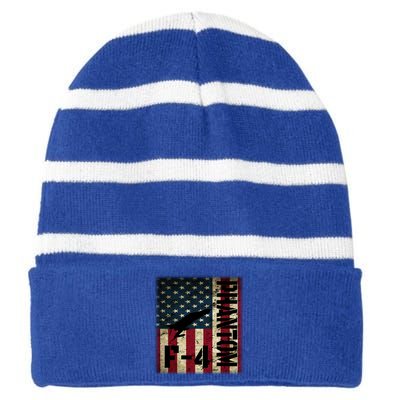 F4 Phantom American Flag Fighter Jet Pilot Patriotic Dad Cute Gift Striped Beanie with Solid Band