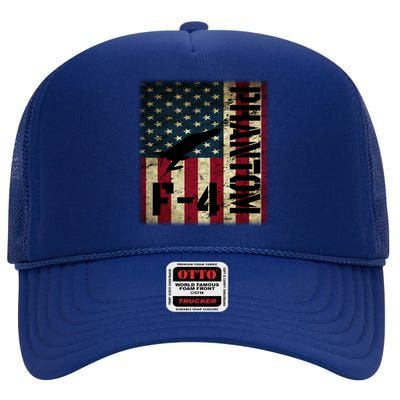 F4 Phantom American Flag Fighter Jet Pilot Patriotic Dad Cute Gift High Crown Mesh Back Trucker Hat