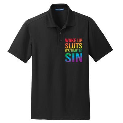 Funny Pride Adult Wake Up Sluts Time To Sin LGBTQ Dry Zone Grid Polo