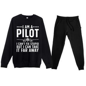 Funny Pilot Art For Men Women Aircraft Themed Airplane Pilot Premium Crewneck Sweatsuit Set