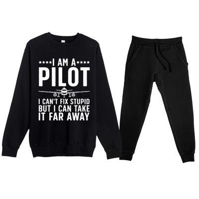 Funny Pilot Art For Men Women Aircraft Themed Airplane Pilot Premium Crewneck Sweatsuit Set