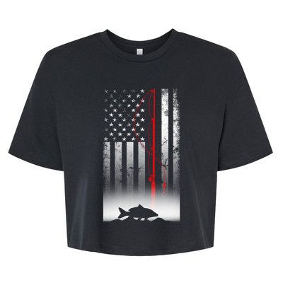 Fishing Pole American Flag Gift For Patriotic Fisherman Bella+Canvas Jersey Crop Tee