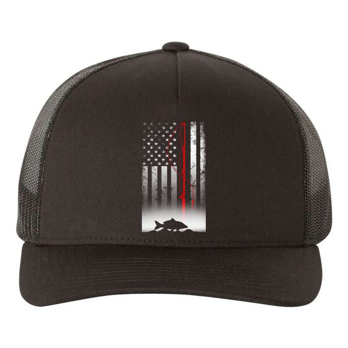 Fishing Pole American Flag Gift For Patriotic Fisherman Yupoong Adult 5-Panel Trucker Hat