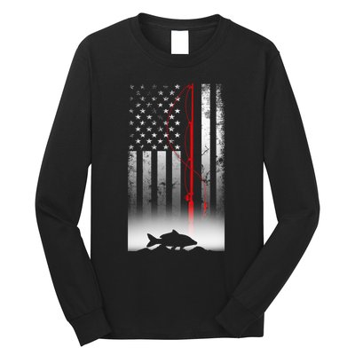 Fishing Pole American Flag Gift For Patriotic Fisherman Long Sleeve Shirt