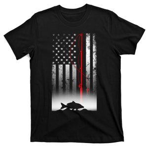 Fishing Pole American Flag Gift For Patriotic Fisherman T-Shirt