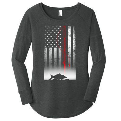 Fishing Pole American Flag Gift For Patriotic Fisherman Women's Perfect Tri Tunic Long Sleeve Shirt