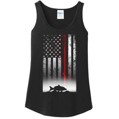 Fishing Pole American Flag Gift For Patriotic Fisherman Ladies Essential Tank