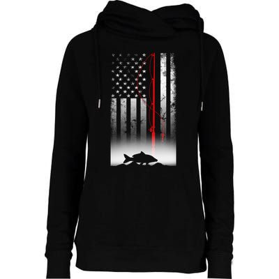 Fishing Pole American Flag Gift For Patriotic Fisherman Womens Funnel Neck Pullover Hood