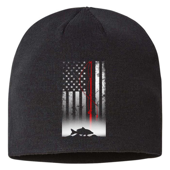 Fishing Pole American Flag Gift For Patriotic Fisherman Sustainable Beanie