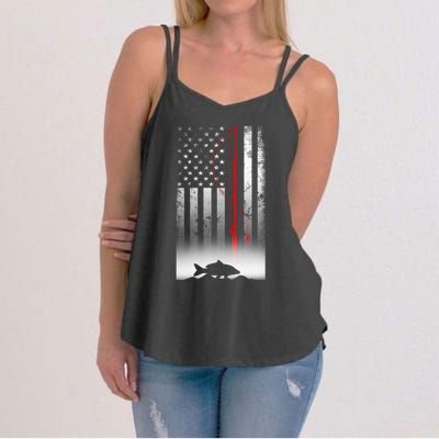 Fishing Pole American Flag Gift For Patriotic Fisherman Women's Strappy Tank