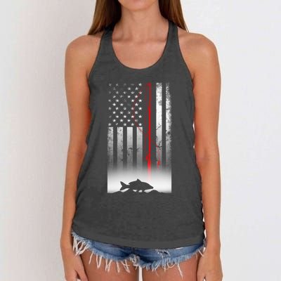 Fishing Pole American Flag Gift For Patriotic Fisherman Women's Knotted Racerback Tank