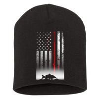 Fishing Pole American Flag Gift For Patriotic Fisherman Short Acrylic Beanie