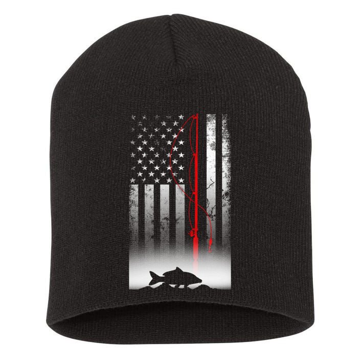 Fishing Pole American Flag Gift For Patriotic Fisherman Short Acrylic Beanie