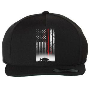 Fishing Pole American Flag Gift For Patriotic Fisherman Wool Snapback Cap