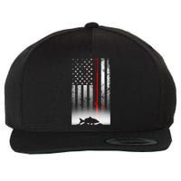 Fishing Pole American Flag Gift For Patriotic Fisherman Wool Snapback Cap